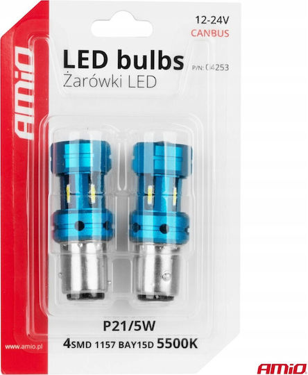 AMiO Lamps Car & Motorcycle P21/5W Canbus LED 6000K Cold White 12-24V 2pcs
