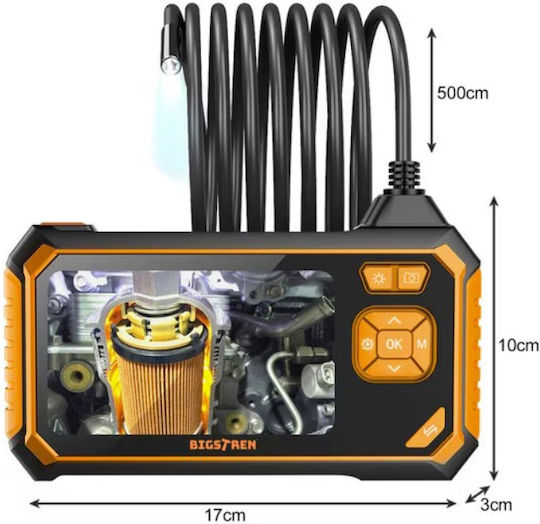 Cameră Endoscop Inspecție Idealstore Ecran LCD HD 4.3" Full HD Clasic Vârf Cârlig Magnet Oglindă 3 Moduri de Iluminare 6 LED-uri Incorporate Cablu 5m Impermeabil IP67