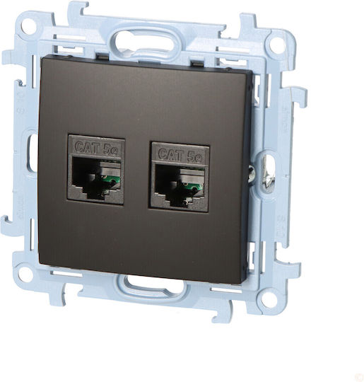 Kontakt-Simon Double Network Socket RJ45 with Cat5e Type Frame in Black Color C52.01/49