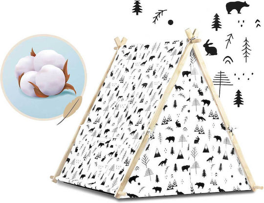 Luminile cortului de joacă Idealstore Tipi Model Tipi Bumbac Natural Perne Saltea Izolatoare Structură Stabilă Pereți Glisanți Husă de Depozitare Design cu Imprimeu Animal