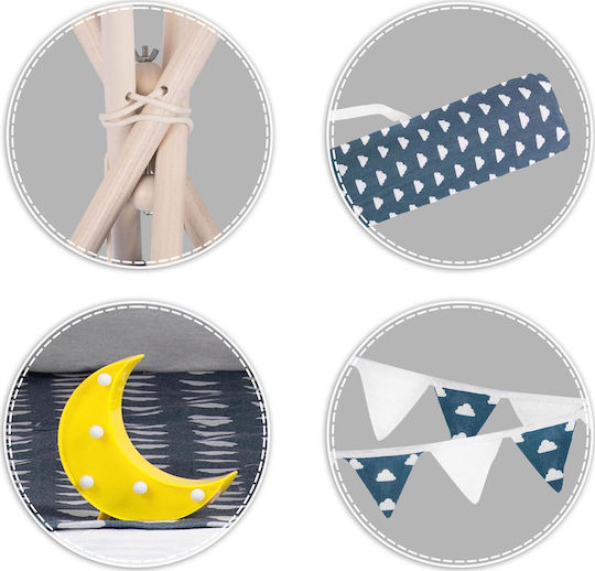 Play Tent Lights Idealstore Tipi Tipi Model Natural Cotton Cushions Insulating Mat Stable Structure Sliding Walls Storage Cover Blue White Color