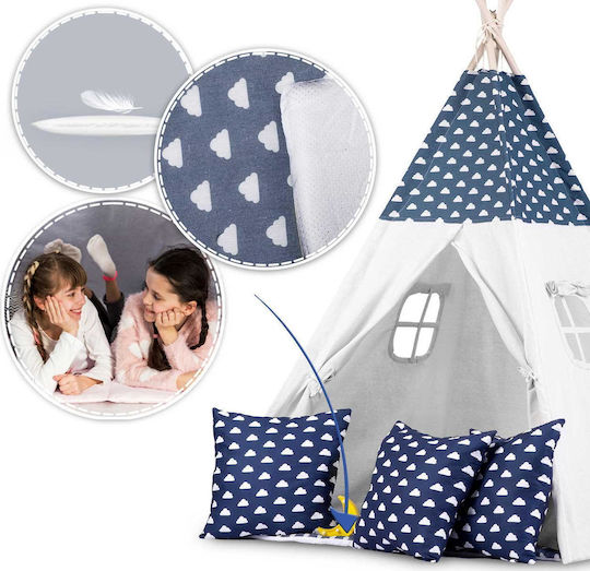 Play Tent Lights Idealstore Tipi Tipi Model Natural Cotton Cushions Insulating Mat Stable Structure Sliding Walls Storage Cover Blue White Color