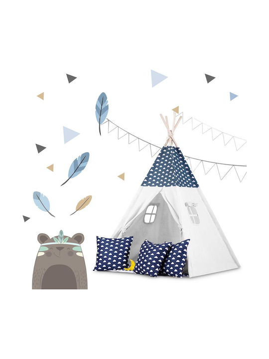 Spielzelt Lichter Idealstore Tipi-Modell Naturbaumwolle Kissen Isoliermatte Stabile Struktur Verschiebbare Wände Aufbewahrungshülle Blau Weiß Farbe