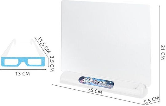 Tablă de desen iluminată 3D pentru copii Happy Drawn Idealstore Dimensiune 25 X 19 cm Include tablă transparentă, suport iluminat, markere, ochelari 3D, șabloane de desen