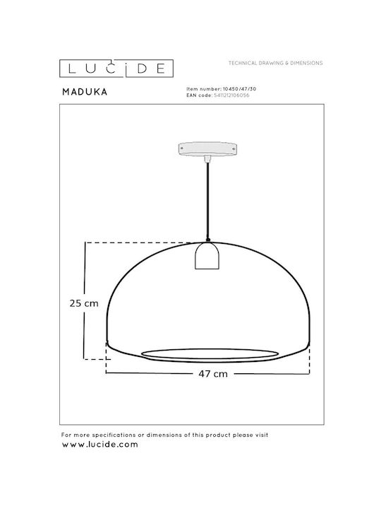 Lucide Lightning Κρεμαστό Φωτιστικό Μαύρο με Ντουί E27