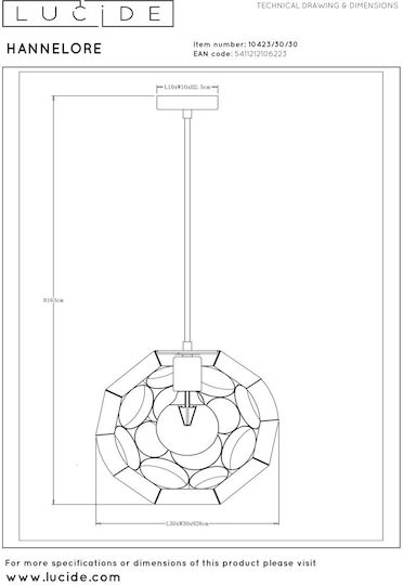 Lucide Lightning Κρεμαστό Φωτιστικό Μαύρο με Ντουί E27 30x163εκ.