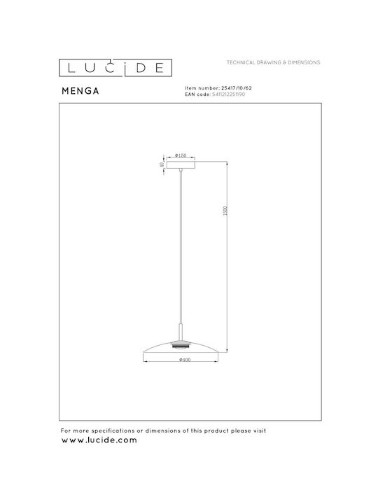Lucide Lightning Pendant Light Honey 40x40cm