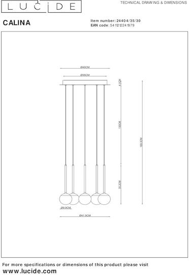 Lucide Lightning Calina Pendant Light Black 42x42cm