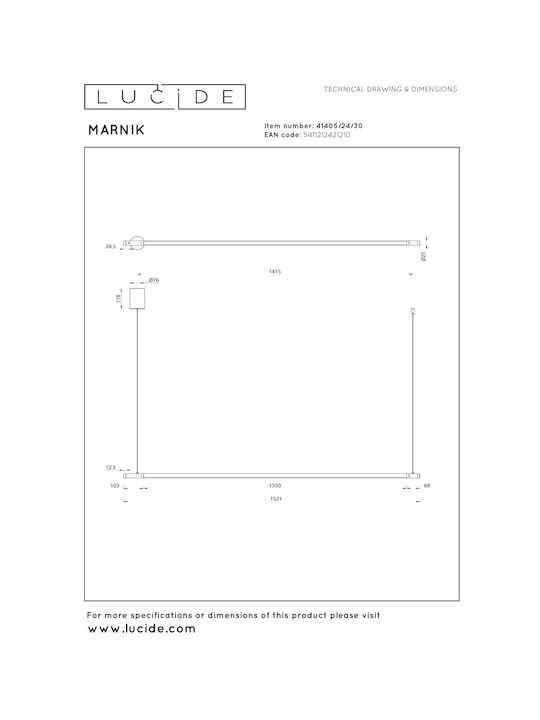 Lucide Lightning Marnik Κρεμαστό Φωτιστικό Μαύρο LED με Ρυθμιζόμενο Λευκό Φως