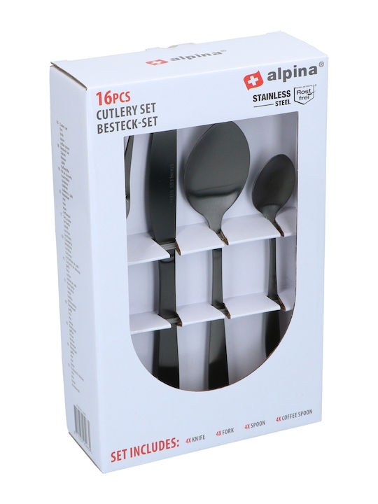 Alpina Appliances Σετ Μαχαιροπίρουνα Μαύρα Ανοξείδωτα 16τμχ