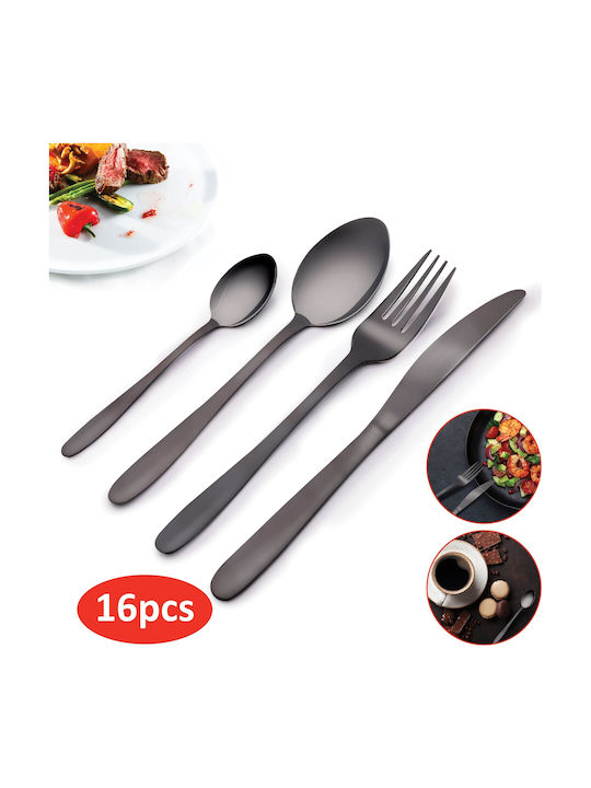 Alpina Appliances Σετ Μαχαιροπίρουνα Μαύρα Ανοξείδωτα 16τμχ