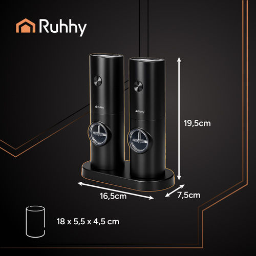 Ruhhy Set Electric Râșnițe Condimente Ceramice în Culoare Negru 2buc
