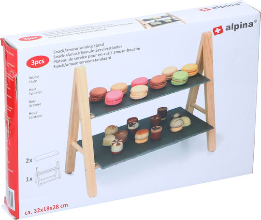 Alpina Appliances Wooden Dessert Divided Serving Plate Gray 18x32x28cm