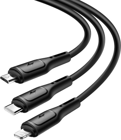 Wiwu Data Regular USB to Lightning / Type-C / micro USB Cable 3.1A Μαύρο 1m