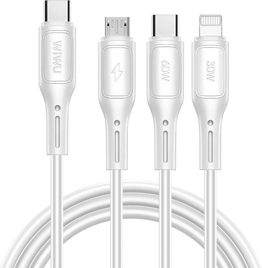 Wiwu Data Regular USB to micro USB / Lightning Cable Λευκό 1m