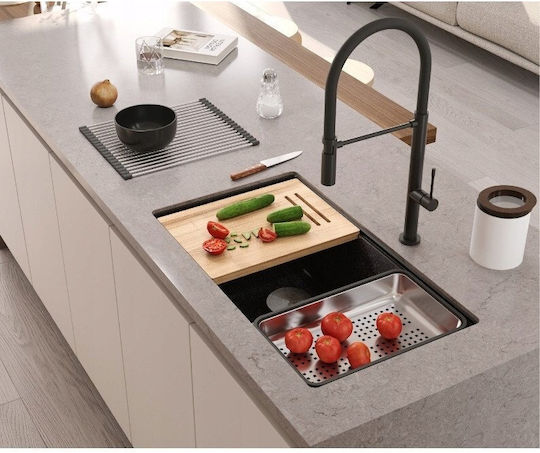 GraniteQ Logan Unterbau Küchenspüle aus Flüssigem Granit M76xB45cm Schwarze