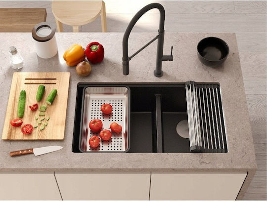 GraniteQ Logan Unterbau Küchenspüle aus Flüssigem Granit M76xB45cm Schwarze