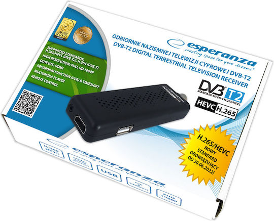 Esperanza Dvb-t2 H.265/hevc EV109R Ψηφιακός Δέκτης Mpeg-4 SD (480p) Συνδέσεις HDMI / USB