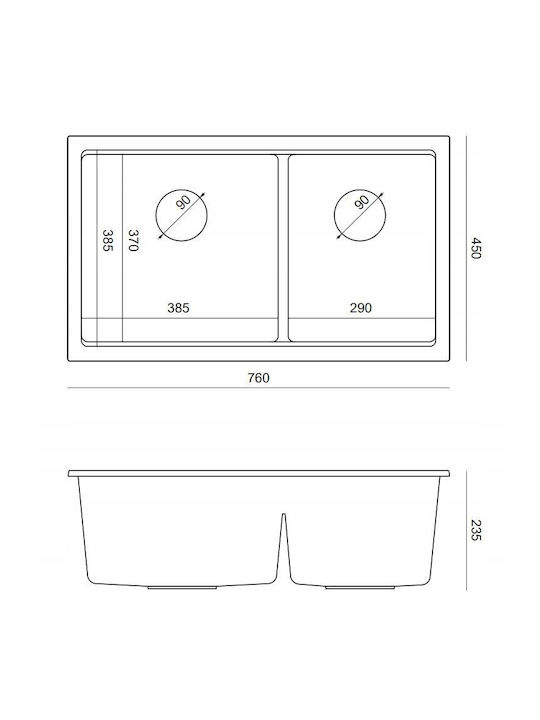 GraniteQ Undermount Sink Synthetic Granite W76xD45cm Brown