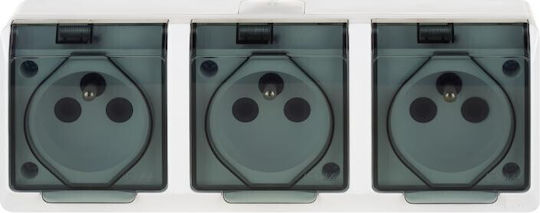 Elektro Plast Triple External Waterproof Power Socket with Lid Transparent