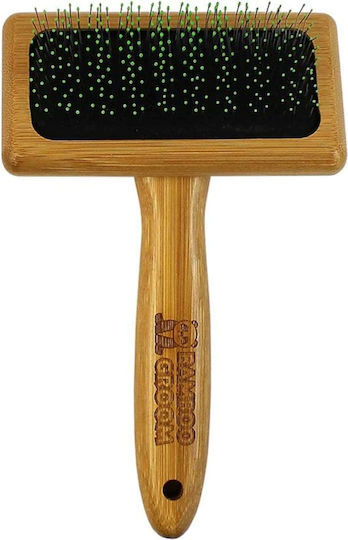Bamboo Groom Brush Medium for Long-Haired Dogs for Coat Grooming Gray