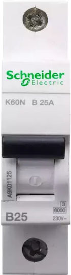 Schneider Electric Automatic Circuit Breaker 25A Single-pole AC A9K01125