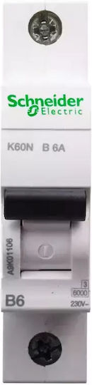 Schneider Electric Αυτόματη Ασφάλεια 6A Μονοπολική AC A9K01106