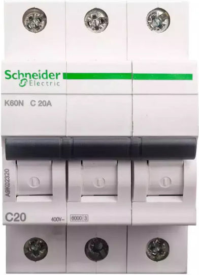 Schneider Electric Automatic Circuit Breaker 20A Triple-pole AC A9K02320