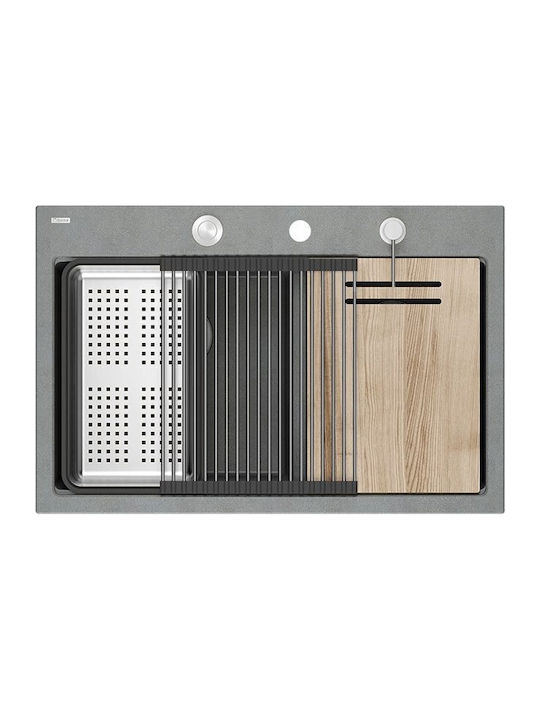 GraniteQ Drop-In Chiuvetă Inox L76xW50cm Argintiu