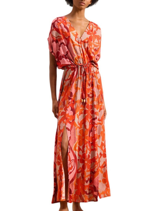 Sommer Maxi Kleid Wickel Koralle