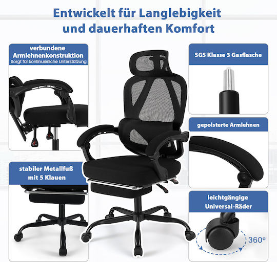 Costway Stuhl Büro mit Armen Schwarz