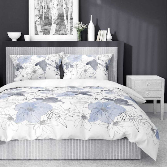 Detexpol Σετ Παπλωματοθήκη Βαμβακερή 160x200cm Μονή με 2 Μαξιλαροθήκες Light Blue