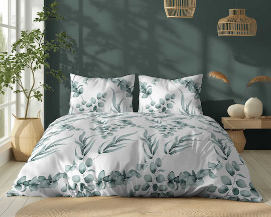 Detexpol Σετ Παπλωματοθήκη Βαμβακερή 160x200cm Μονή με 2 Μαξιλαροθήκες Green