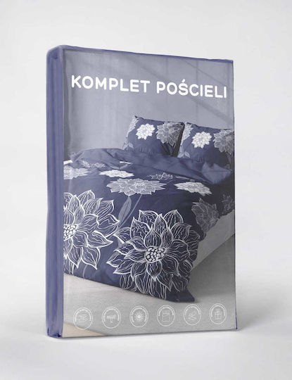 Detexpol Set Duvet Cover 160x200cm Single with 2 Pillowcases Blue Flowers