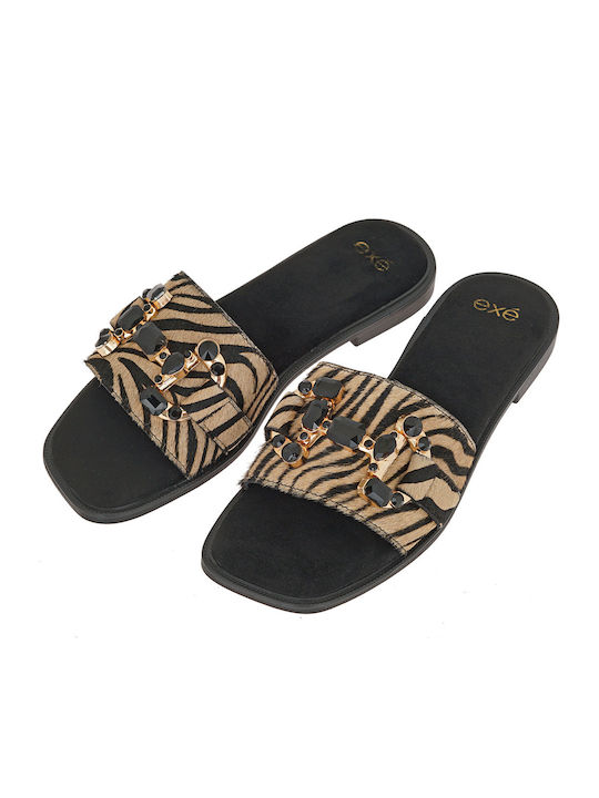 Leather Women's Flat Sandals in Black Color