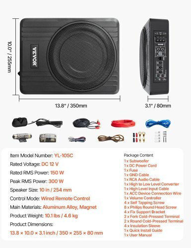 Vevor Subwoofer Αυτοκινήτου 10" 300W RMS