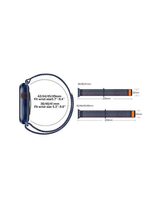 Kalebol Λουράκι Υφασμάτινο Navy Μπλε (Apple Watch 10, Ultra 2, Ultra, 9, 8, 7)