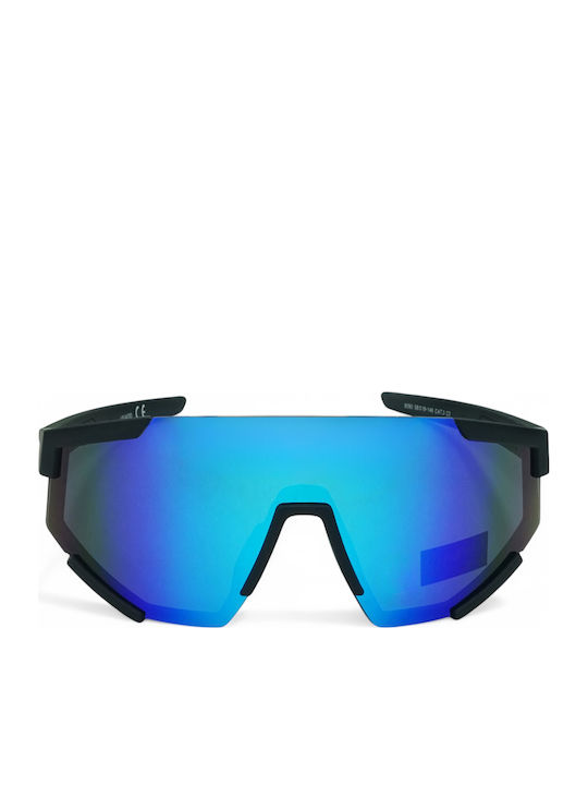 Riverio Unisex Sunglasses with Black Plastic Frame and Blue Mirror Lens 9090-3