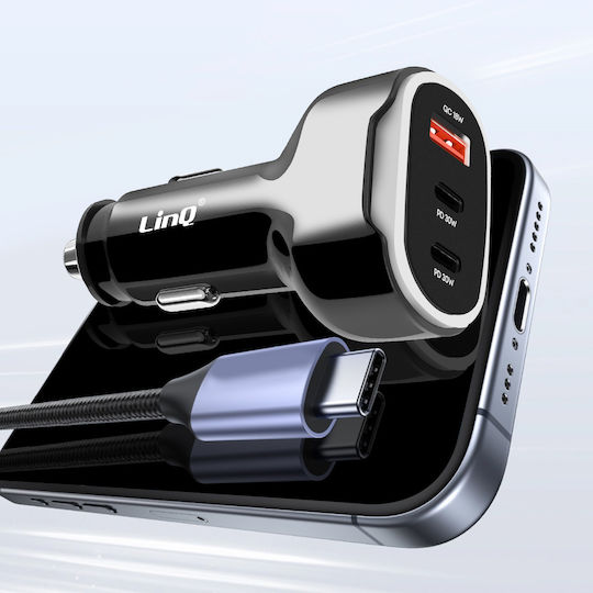 Linq Зарядно за Запалка за Кола 50W Двоен USB-C + USB Бързо Зареждане Компактно Черно