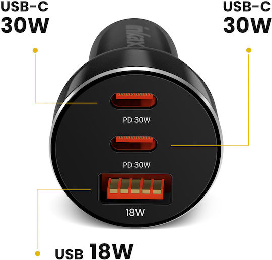 Încărcător pentru brichetă Inkax 78W Dual Usb-c + Usb Compact Încărcare Rapidă Negru