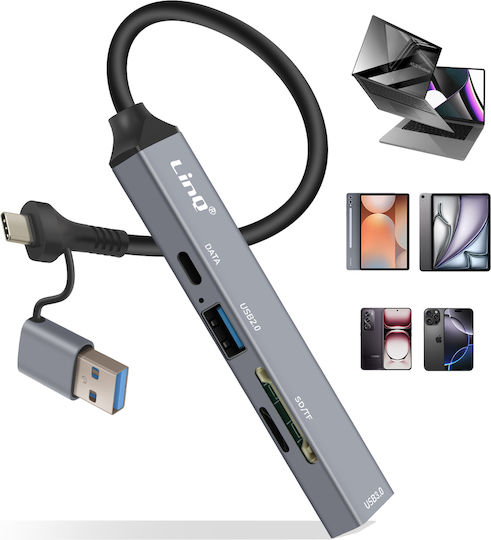 Linq Usb-c Usb Hub Usb-c + Usb 2.0 + 3.0 Sd Tf Card Reader Black