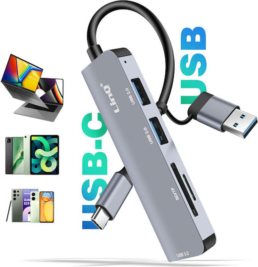 Linq Usb C Usb Hub Usb 3.0 + 2x Usb 2.0 Sd Tf Card Reader Black