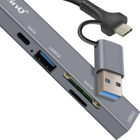Linq Usb-c Usb Hub Usb-c + Usb 2.0 + 3.0 Sd Tf Card Reader Black
