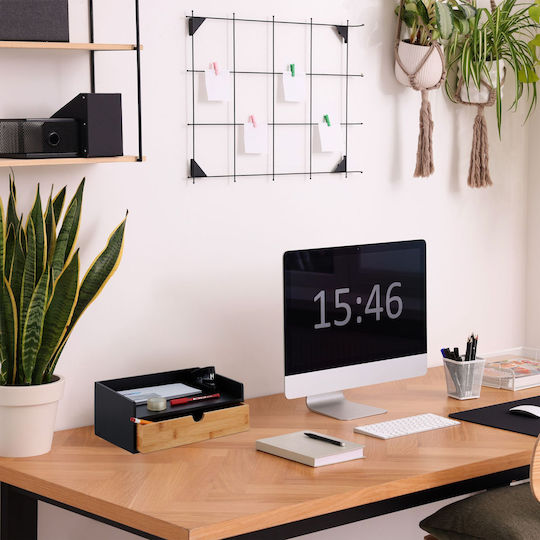 Office Organizer Support Drawer Mdf Bamboo Black Brown 11 X 32 X 22 Cm