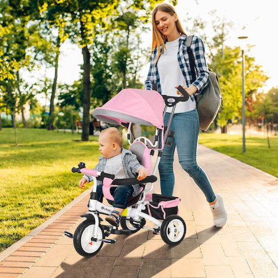 HomCom Convertible Kids Tricycle with Parental Handle 6 in 1 for 1-5 Years Pink