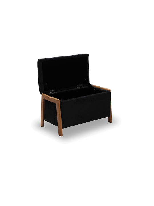 Stool For Living Room With Storage Space Upholstered with Velvet Dali Black 75x42x44cm