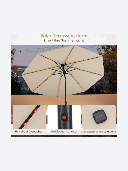 Garten & Terrassen Sonnenschirm Bodenständer Metall Beige mit LED-Beleuchtung 3x3m NP12388BE