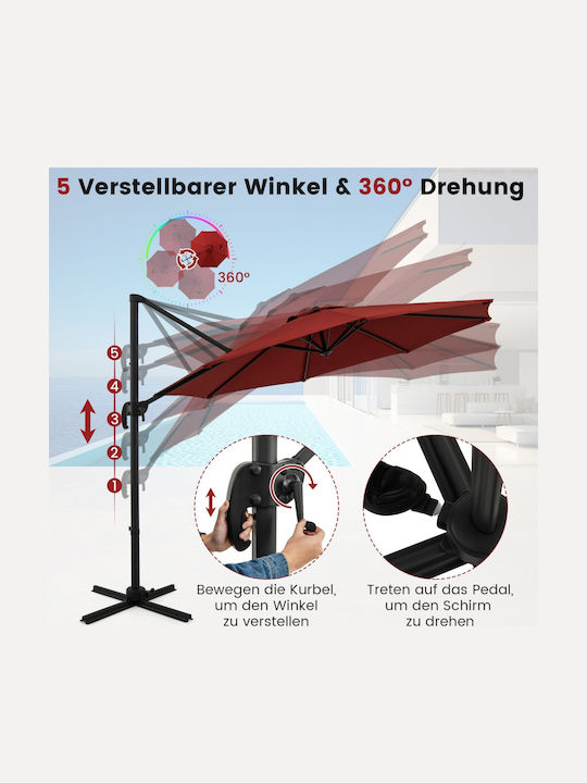 Garten & Terrassen Sonnenschirm Bodenständer Aluminium Rot mit Ständer 2.47x2.47m NP11552RD