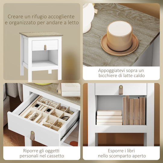 Bedside Table with Artificial Leather White 45x40x55cm