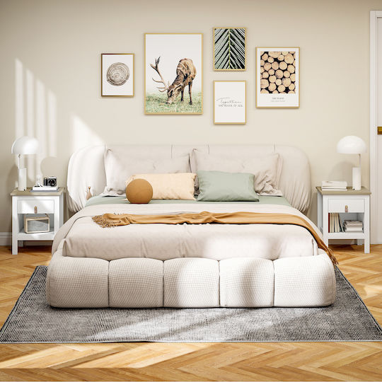 Bedside Table with Artificial Leather White 45x40x55cm
